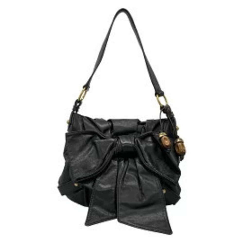 Saint Laurent Yves Rive Gauche YSL Sac Bow Shoulder Bag Black Leather